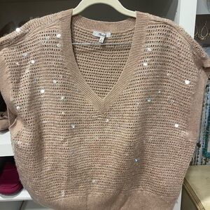 Madewell Tan V-Neck Sweater with Sequins